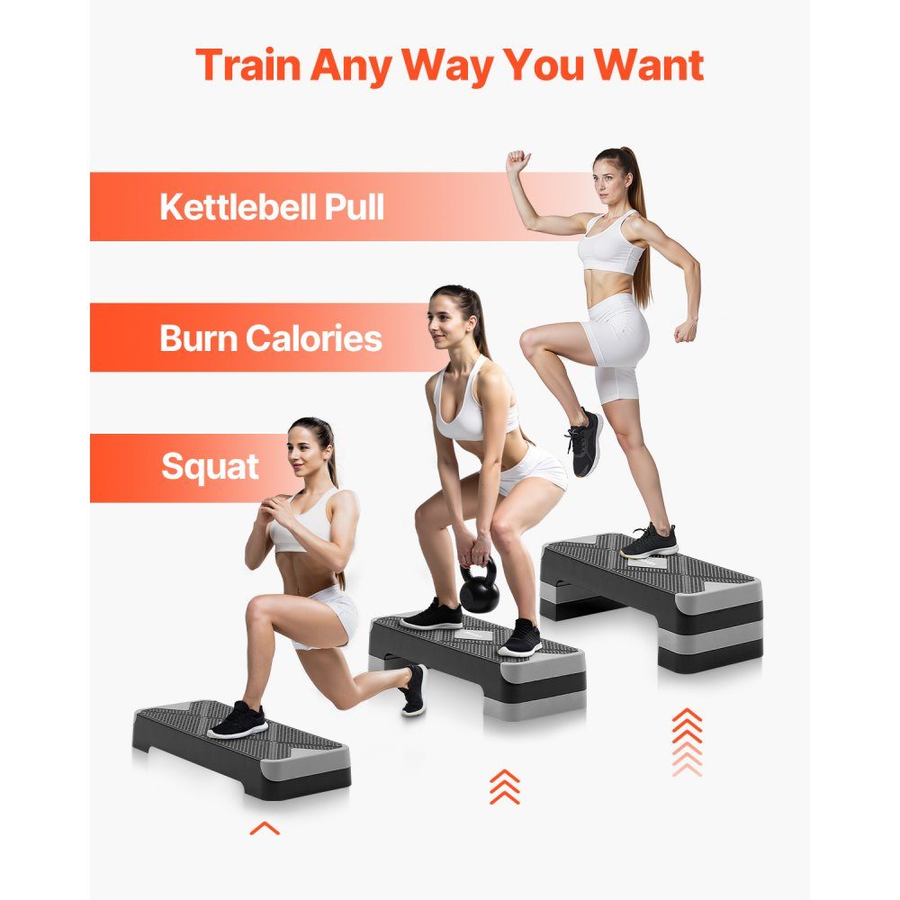 Aerobic Running Board Height Adjustable Exercise Board (4-8") Stepper Fitness with 500 Pounds Load Capacity Non-Slip Surface Bench for Home Gym Cardio Strength Training Gray