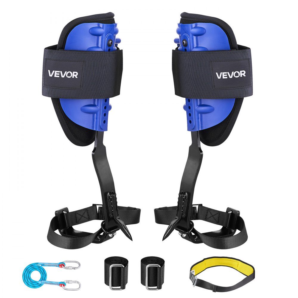 Tree Climbing Tips, Height Adjustable Tree Climbing Equipment with Straps and Waist Belt, Load Capacity 300 lbs, Heavy Duty Steel Crampons, Tree Care Equipment for Fruit Picking and Hunting, Blue