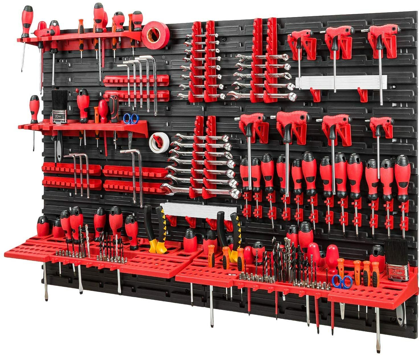 Ensemble mural à outils porte-outils avec système de rangement mural perforé, étagère murale perforée pour outils, étagère d'atelier 115x78