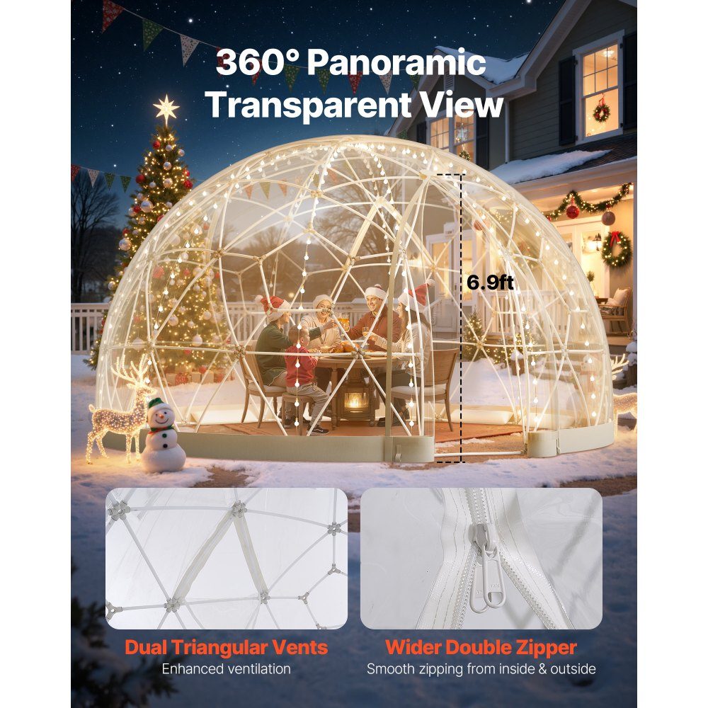 Tente à bulles transparente dôme de jardin 15' x 9' pour 10-14 personnes Serre à dôme géodésique avec fenêtre Tente en PVC pour cour, patio, camping, fête, mariage