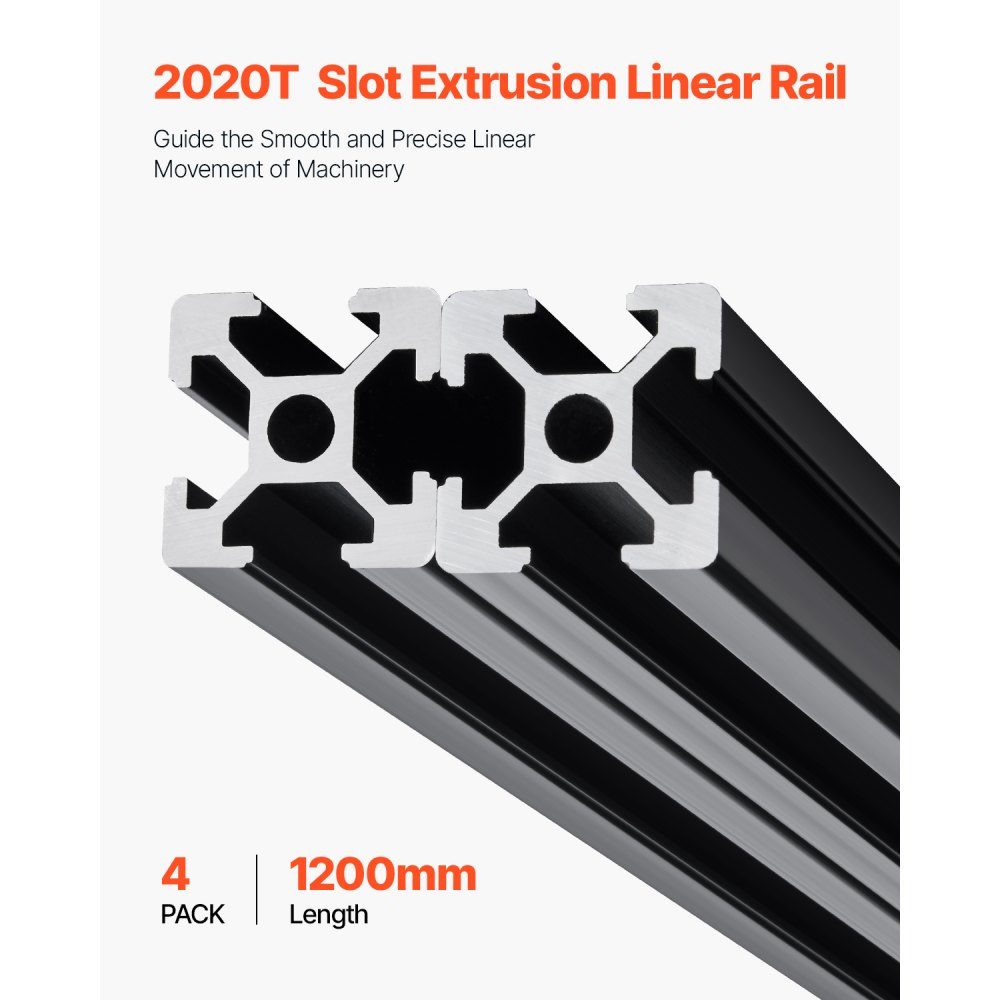 4pcs Aluminum Profile 1200mm T-Slot 2020 Aluminum Extruded Profile European Standard Anodized Linear Rail Groove Profile for 3D Printer CNC Machine DIY Laser Engraving Black