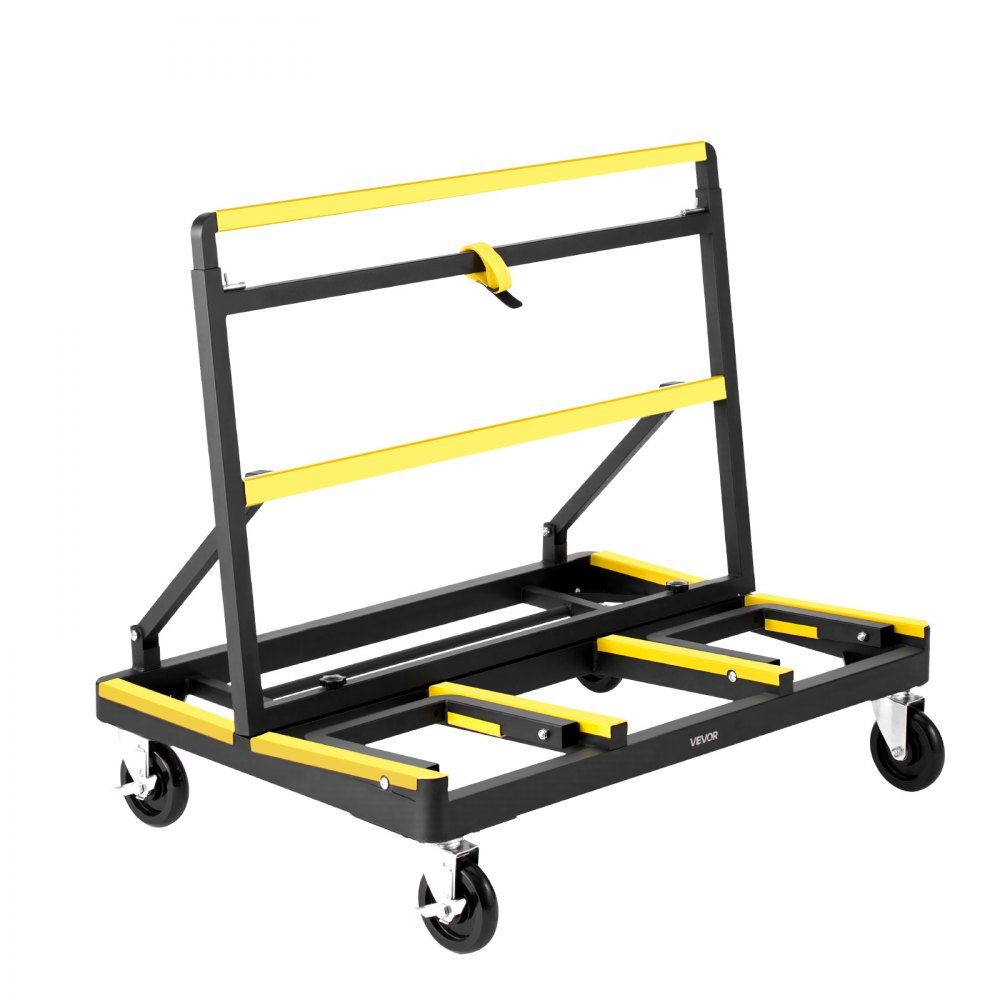 Panel trolley, 816 kg load capacity, transport trolley with 4 swivel castors & extendable loading area, folding panel trolley with lashing strap for transporting plywood, plasterboard, glass