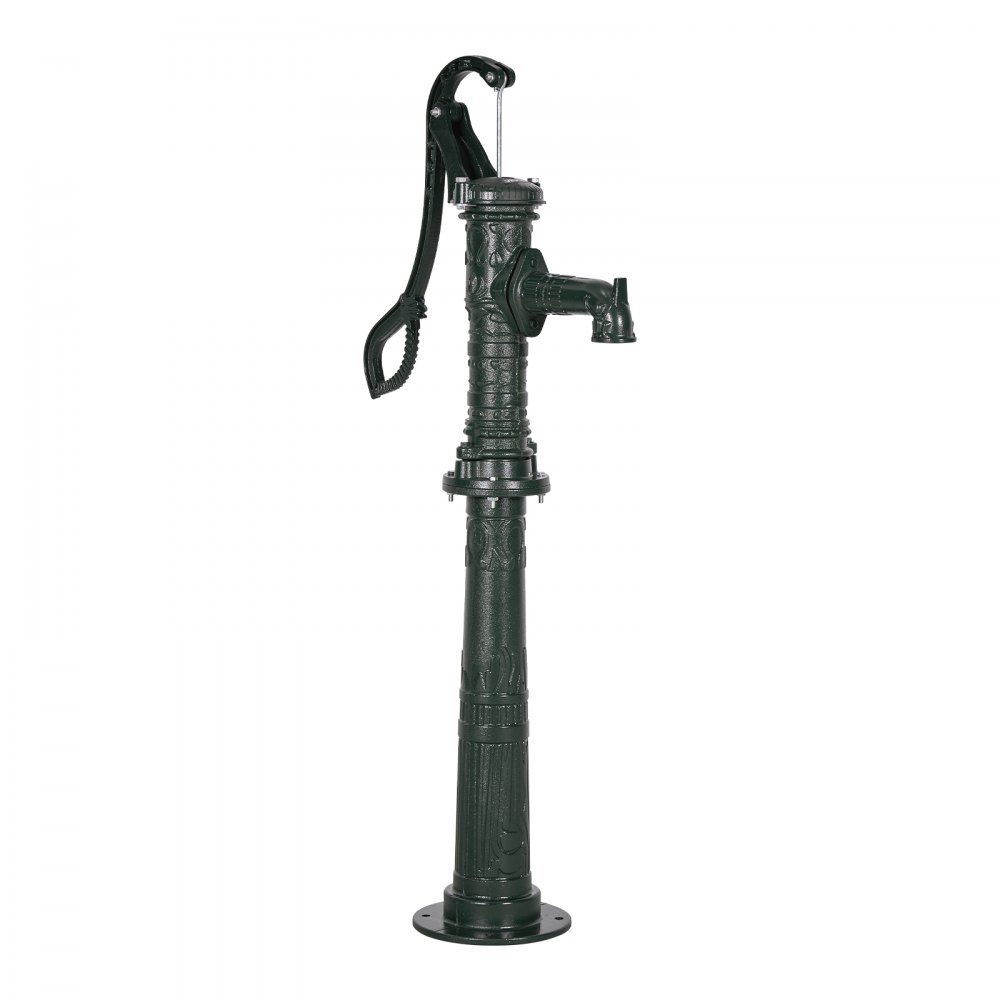 Antike Vintage Stielpumpe, 6 m Förderhöhe, nostalgische Gusseisenpumpe, Springbrunnenpumpe mit erhöhtem Sockel, NPT 1-1/4 Zoll Anschluss, Gartenpumpe, für Garten, Teich, Hof, Bauernhof, grün