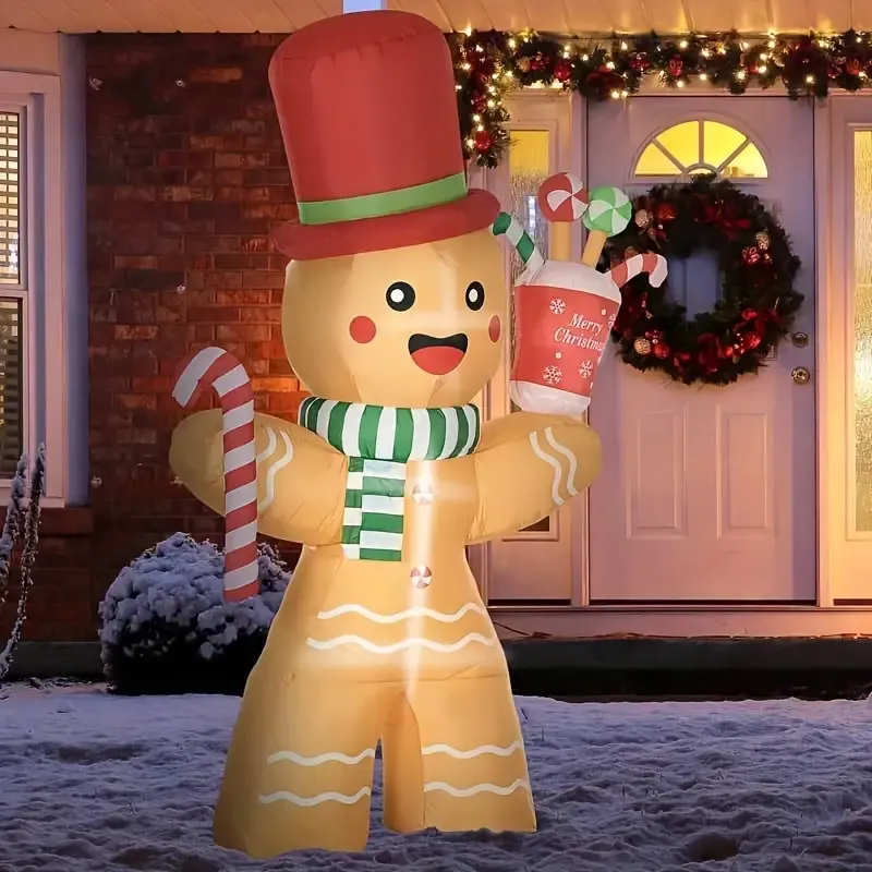 LED Lighted Inflatable Gingerbread Man with Candy Cane - 8ft Indoor/Outdoor Christmas Decoration LED Lighted Inflatable Gingerbread Man with Candy Cane - 8ft Indoor/Outdoor Christmas Decoration