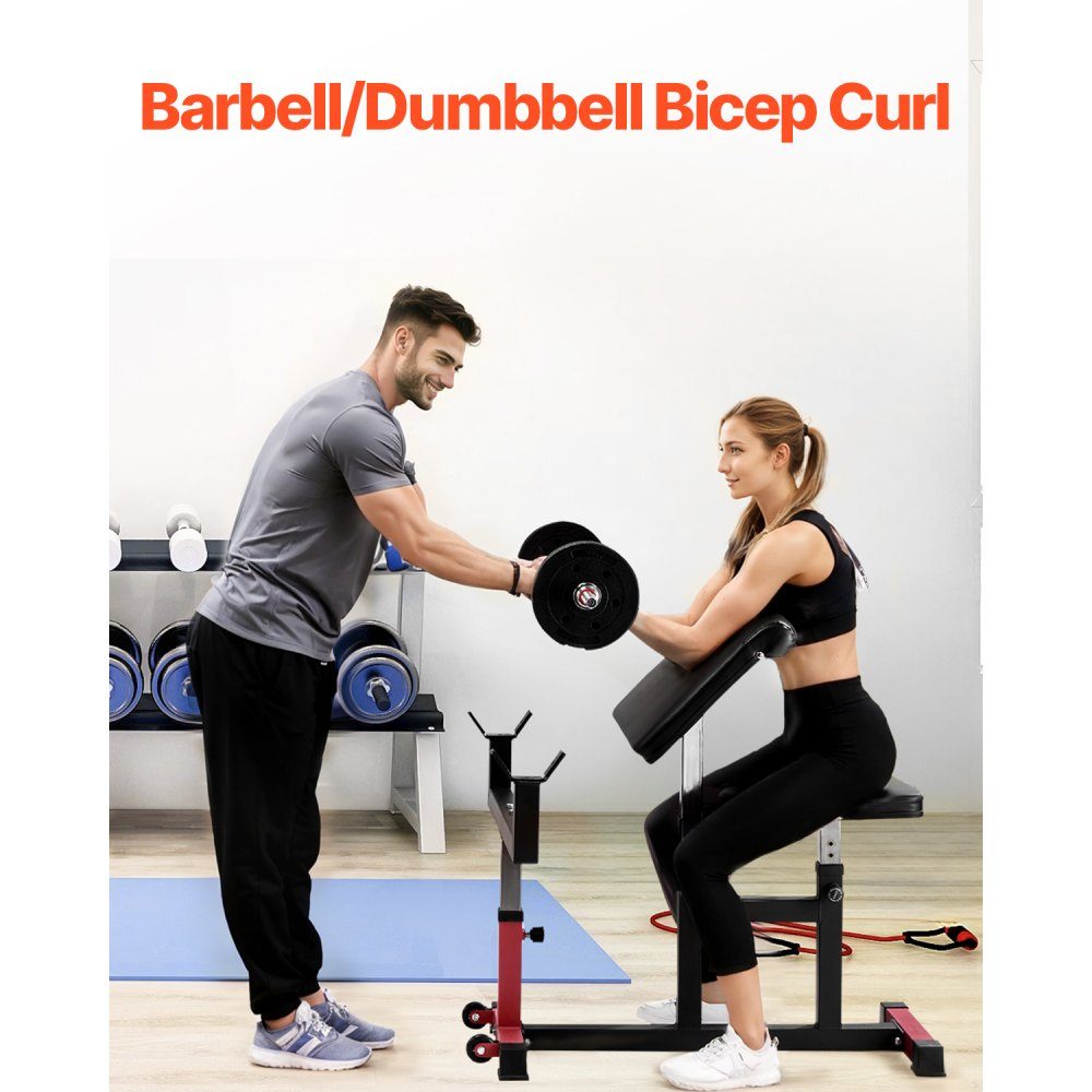 Preacher Curl Bench Biceps Machine for Strength Training, (Max Load 200kg), Home Fitness Equipment, Seated Barbell and Dumbbell Biceps Station, Adjustable Weight Benches