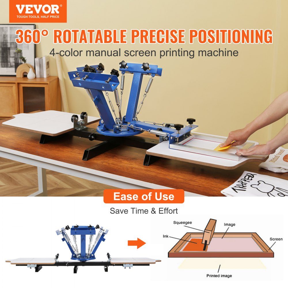 Screen Printing Press T-Shirt Screen Printing Machine 4 Colors + 2 Stations, T-Shirt Press, Heat Press Transfer Press DIY Equipment Printer, Textile Printing Clothes, Pillowcases, Luggage etc