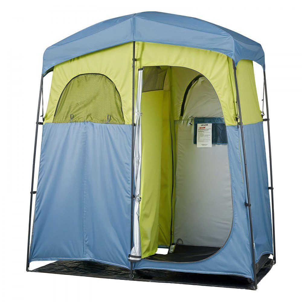 Shower tent with 2 rooms, toilet tent (2133x1067x2133 mm) with shower bag, changing tent including pegs & ropes & carry bag & support poles, made of 150D Oxford fabric for camping, beach, fishing