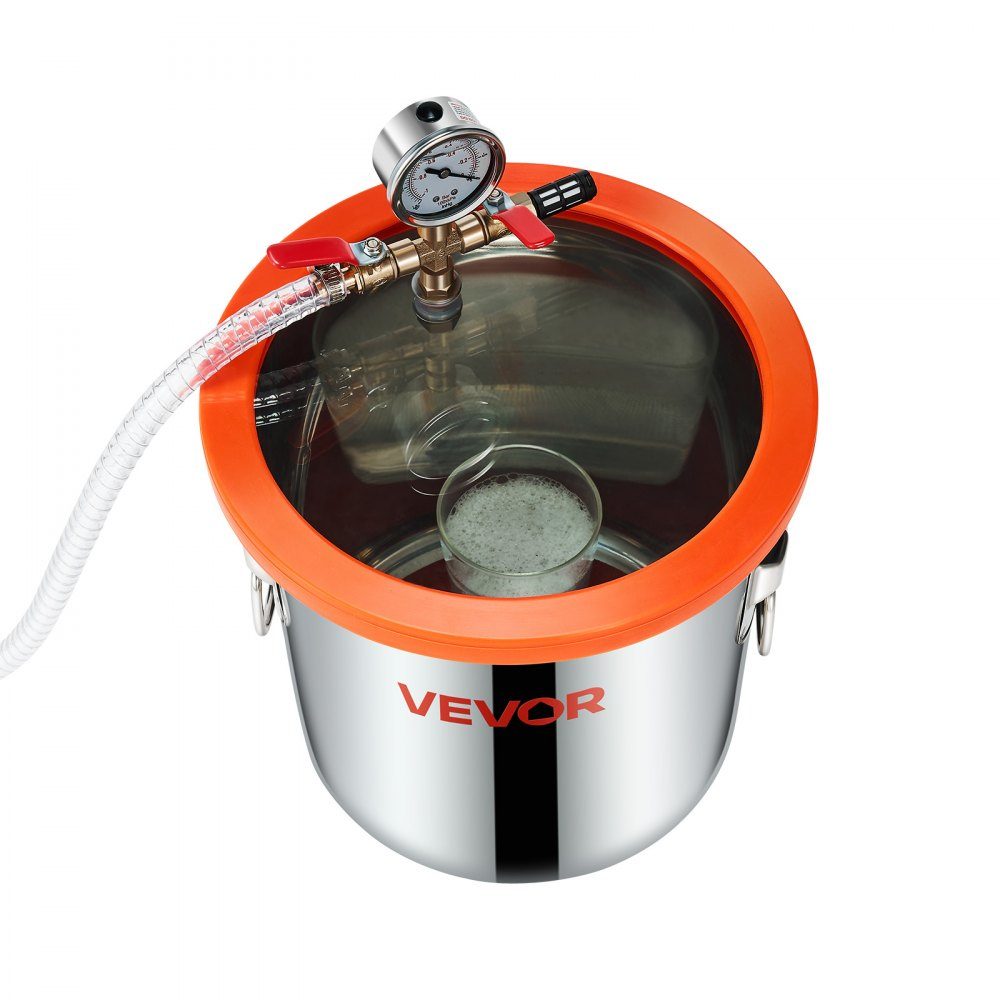 Komora próżniowa 11,36 l z pompą, 99 l/min, stal nierdzewna, zestaw komory odgazowującej, jednostopniowy, pokrywa ze szkła hartowanego, wąż 1,5 m, do stabilizacji żywicy silikonowej do odgazowywania drewna