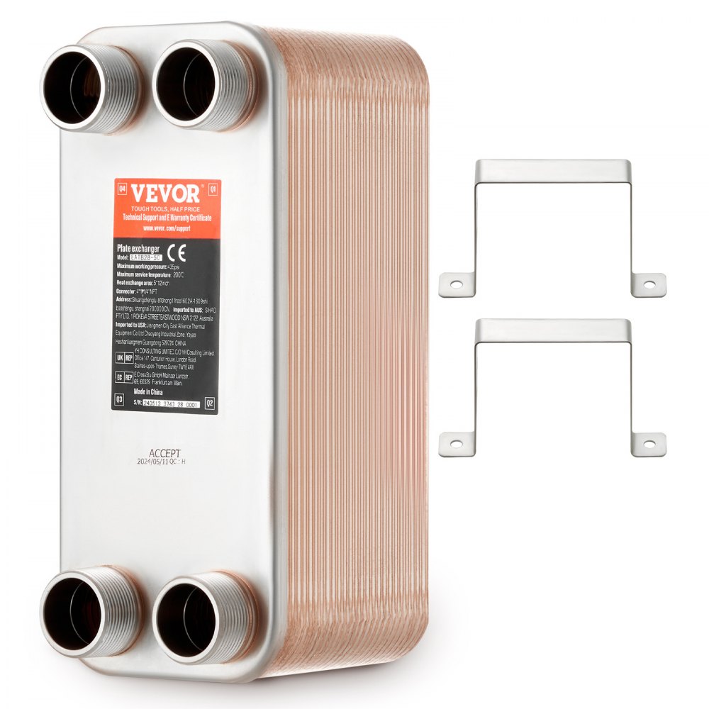 50 plate heat exchanger 4x1-1/4 inch MNPT connections made of 316L stainless steel 50 plate heat exchanger 4x1-1/4 inch MNPT connections made of 316L stainless steel