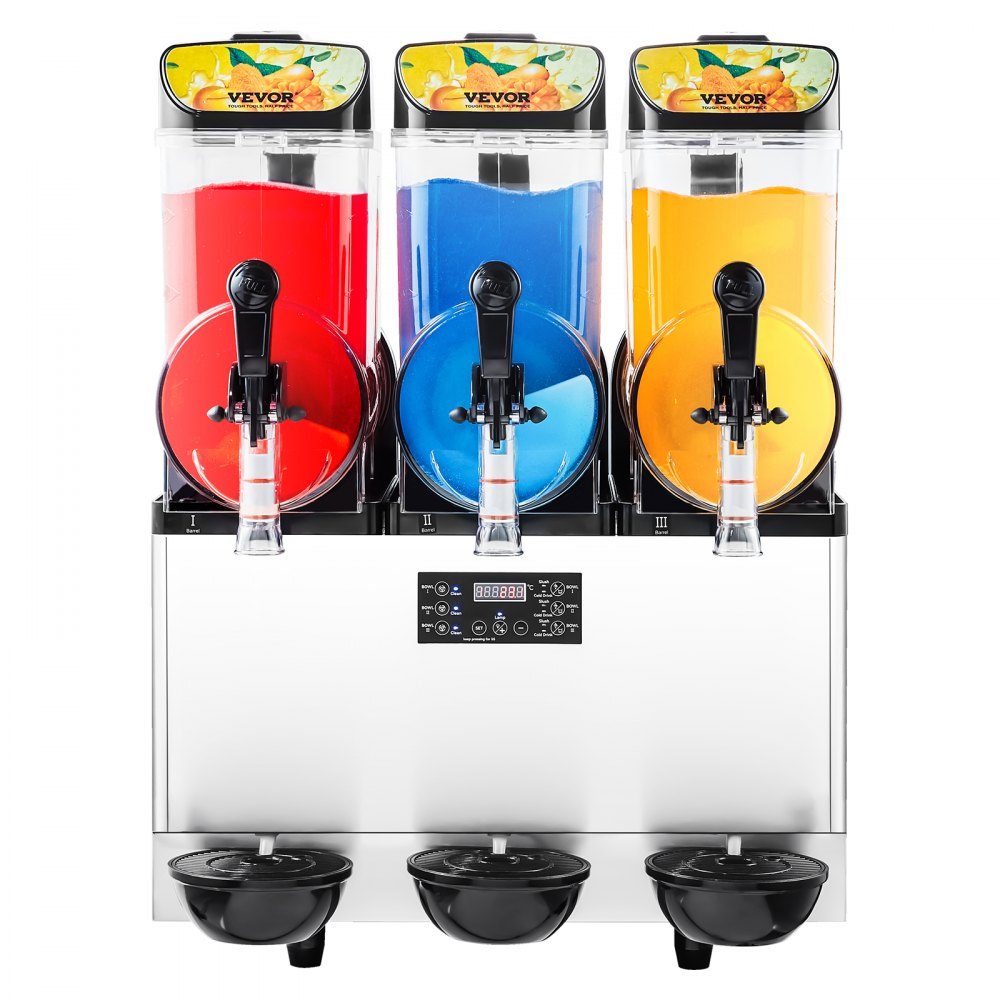 Commercial Slush Ice Machine 45L Slushie Maker with 3 Tanks, Stainless Steel Crushed Ice Machine for 180 Cups Margarita and Smoothies, Ice Slush Machine for Home Catering Cafe Bars