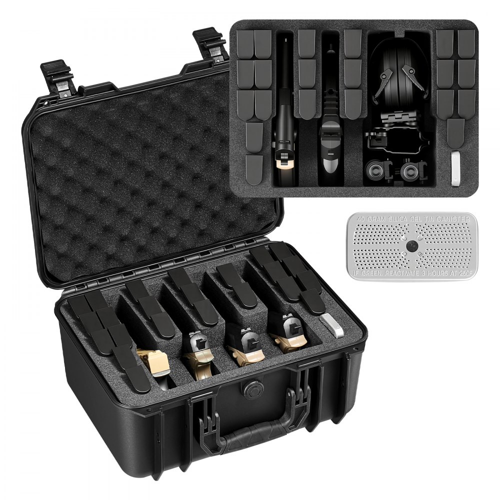 Harde koffer voor 4 pistolen, pistoolkoffer met XPE-schuiminzet 404x319x192 mm, waterdichte pistoolkoffer met verstelbare binnenkant en draaggreep, voor pistoollenzen camera Harde koffer voor 4 pistolen, pistoolkoffer met XPE-schuiminzet 404x319x192 mm, waterdichte pistoolkoffer met verstelbare binnenkant en draaggreep, voor pistoollenzen camera