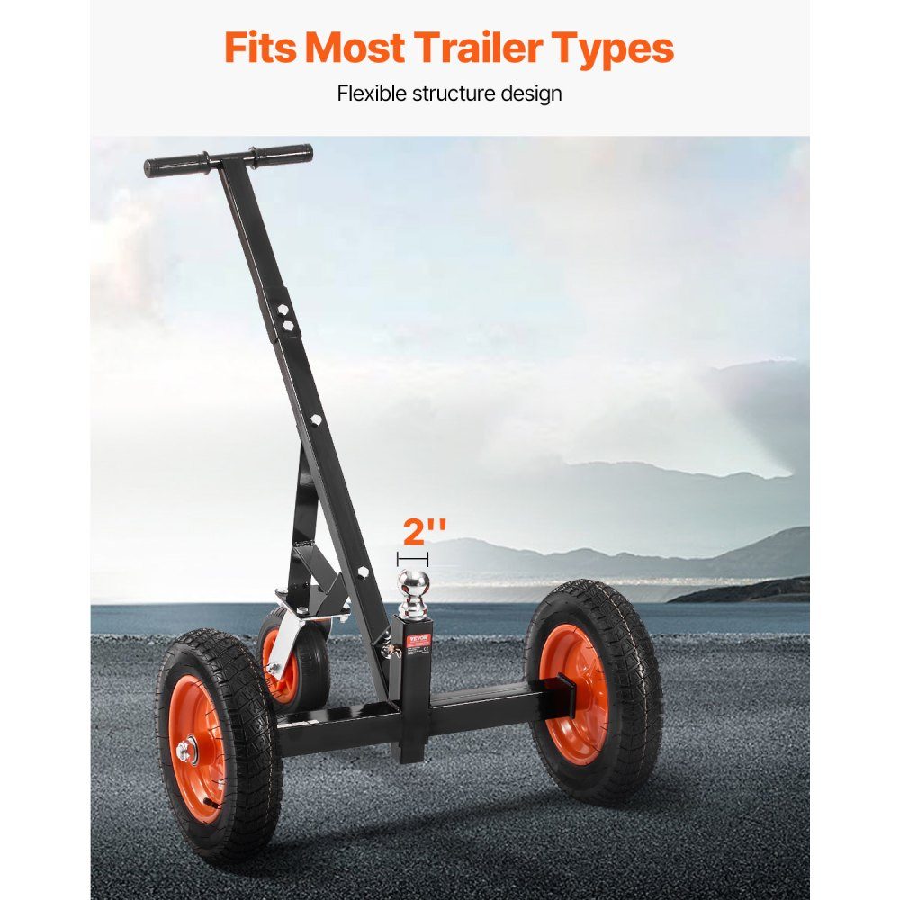 Trailer Dolly, 454kg Support Load, 425 & 560mm Adjustable Height, 50.8mm Ball, 355.6mm Pneumatic Tires, Carbon Steel, for Moving Motorhome Trailers