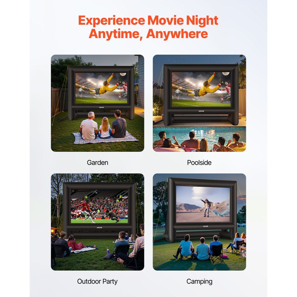 Inflatable Movie Screen, 600D Projector Screen, Projection Screen with Portable Storage Bag, 16:9 Movie Projection for Home Theater Theme Party, Pool Fun (413x200x330cm)