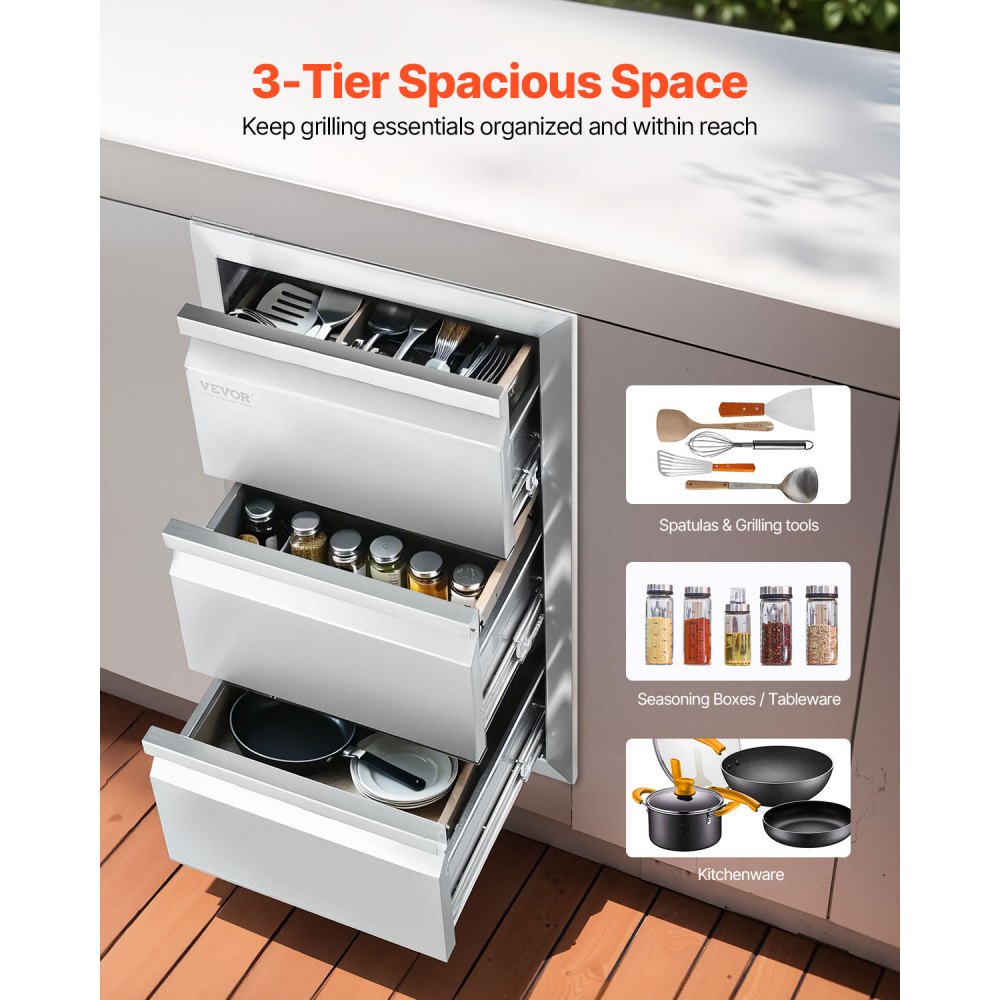 Outdoor-Küchenschubladen Unterputz-Grillschubladen im Kastenrahmen-Stil mit Edelstahlgriff, Grillinsel-Schubladen für Outdoor-Küchen oder Terrassen-Grillstationen 377 x 646 x 480 mm Outdoor-Küchenschubladen Unterputz-Grillschubladen im Kastenrahmen-Stil mit Edelstahlgriff, Grillinsel-Schubladen für Outdoor-Küchen oder Terrassen-Grillstationen 377 x 646 x 480 mm