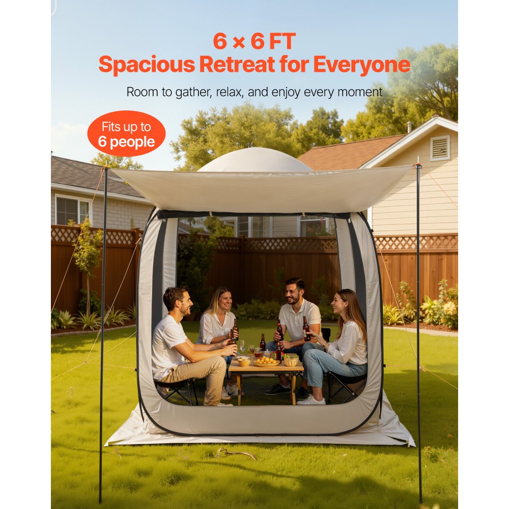 Campingzelt, 182,88 x 182,88 x 219,4 cm, Pop-up-Zelt mit einziehbarer Markise, tragbares Partyzelt für 4–6 Personen, inklusive Tragetasche und Seitenwänden, für Terrasse und Outdoor-Aktivitäten, Beige Campingzelt, 182,88 x 182,88 x 219,4 cm, Pop-up-Zelt mit einziehbarer Markise, tragbares Partyzelt für 4–6 Personen, inklusive Tragetasche und Seitenwänden, für Terrasse und Outdoor-Aktivitäten, Beige