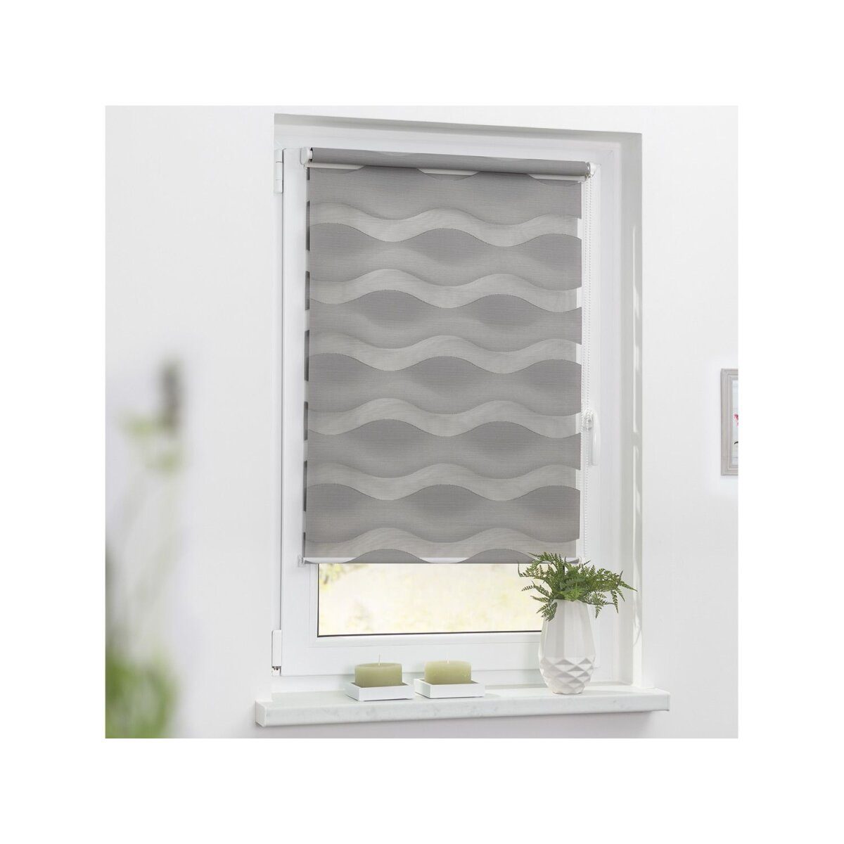 Lichtblick Duo Store Enrouleur Wave Klemmfix, sans perçage, à partir de 45 x 150 cm (gris, 90 x 220 cm)