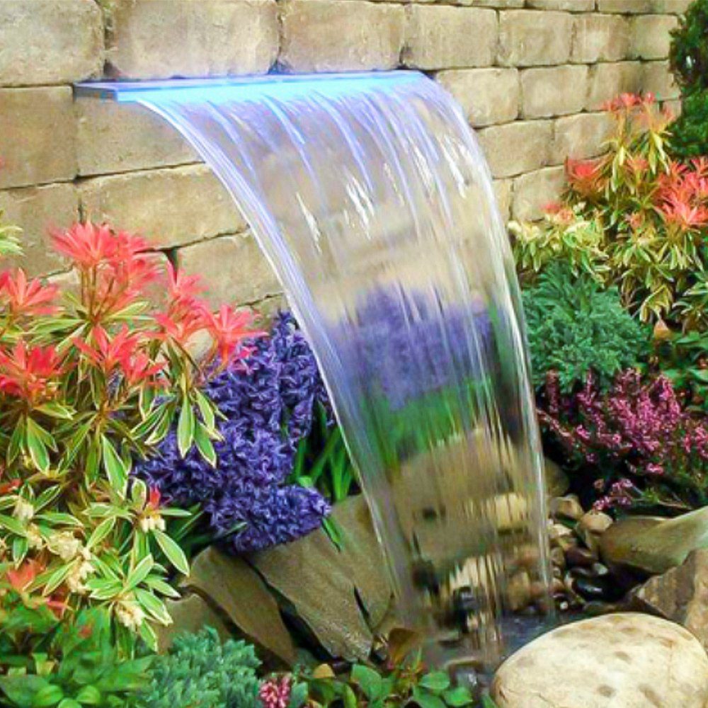 Waterfall 92 x 8 x 21 cm, pond waterfall made of acrylic material, waterfall and stream sets 8 m power cable for garden wall, wall gabion pond fountain colorful stripes, water fountain for pool