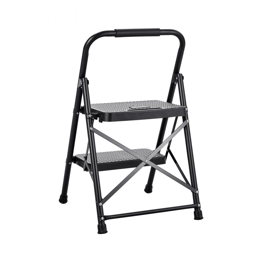 Step Ladder 2 Steps, Folding Ladder with Anti-Slip Steps & Comfortable Handle, Household Ladder with a Load Capacity of 272kg, Folding Step, Safety Ladder for Kitchen, Home & Office, Black