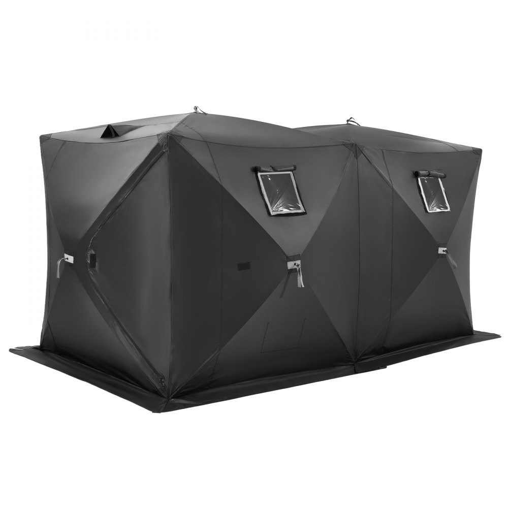 Portable Ice Fishing Tent, Pop Up Ice Fishing Tent for 6-8 People, 300D Oxford Fabric Fishing Tent, Fishing Umbrella, Ice Hut for Winter Fishing, Tent with Anchors/Rope/Carry Bag, 3.6x1.8x2m, Black