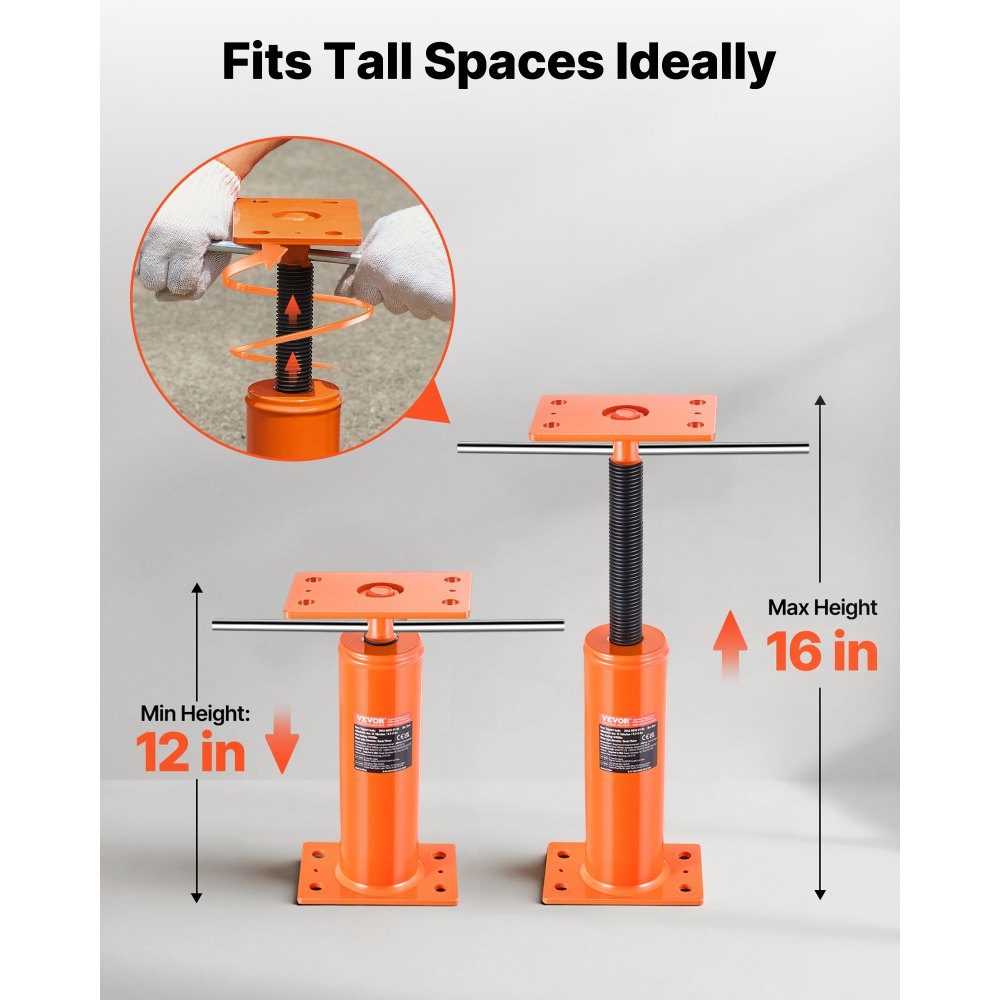 Home Use Floor Jack 2 Pack Height Range: 12" to 16" Maximum Load Capacity per Unit: 100lbs Adjustable Support Beam Basement Jack Post for Leveling Telescopic Steel Floor Jack for Temporary Support