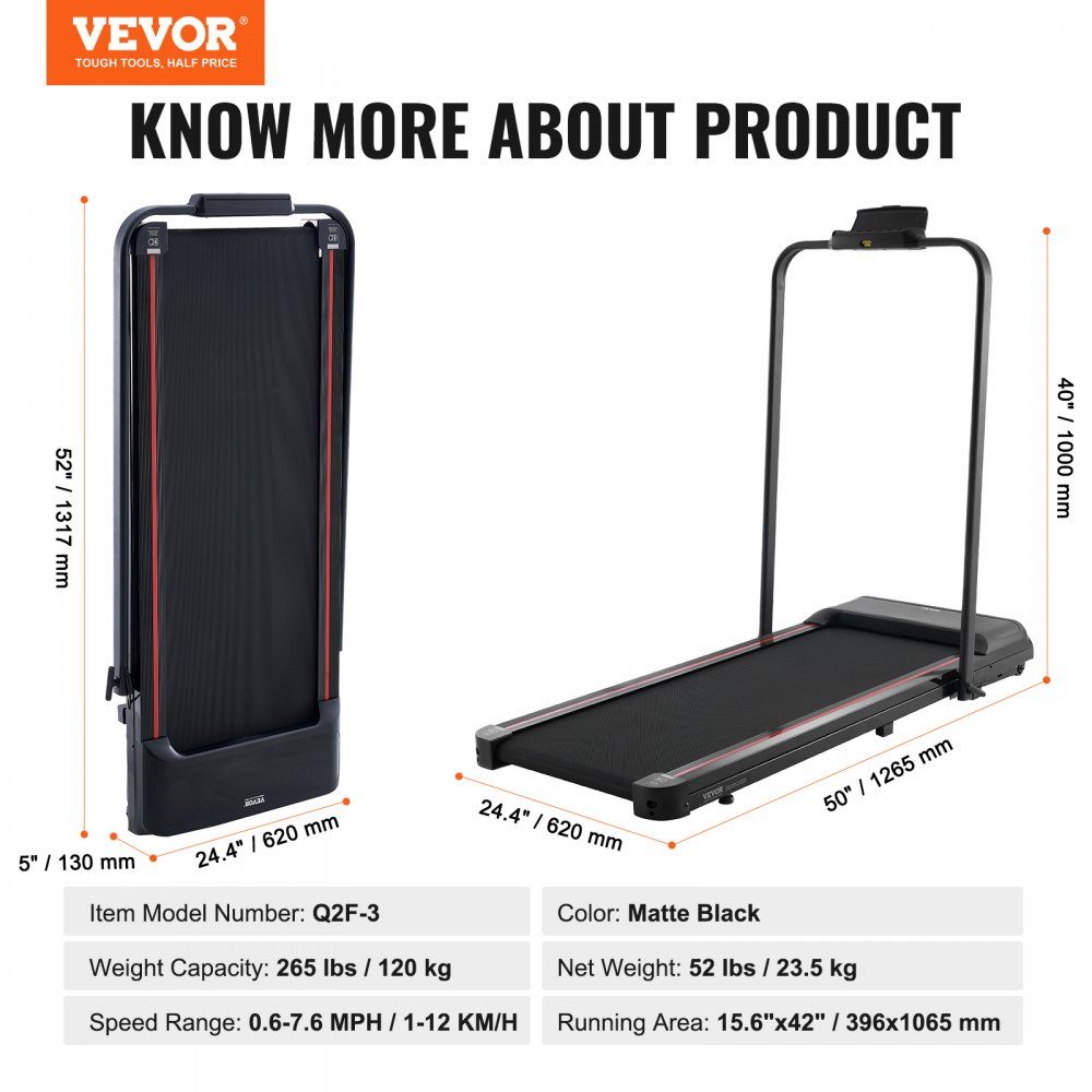Walking Pad Laufband unter dem Schreibtisch, Laufband für die Arbeit, klappbares Laufband mit 120 kg Tragkraft, tragbares 2 in 1 Pad mit 2,5 PS, Lenkerfernbedienung, LED-Anzeige 1-12 km/h