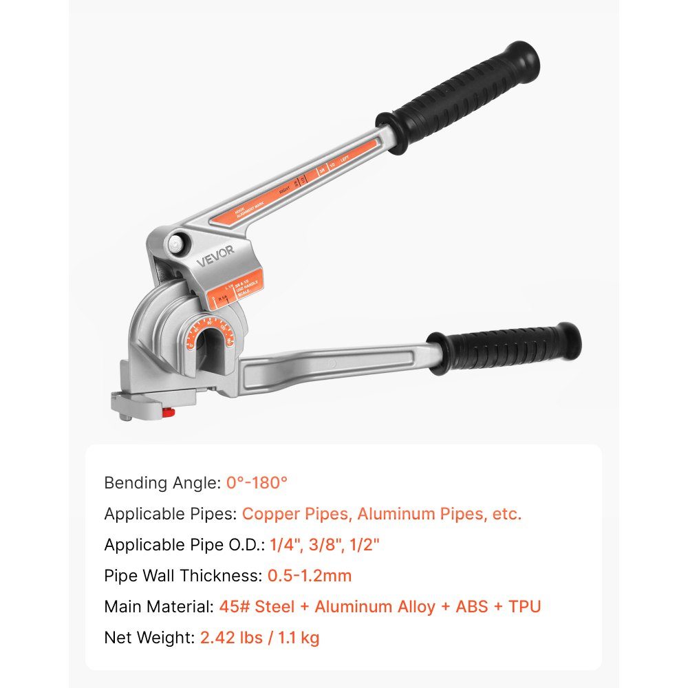 Pijpenbuiger, 6,35/9,525/12,7 mm OD, 3-in-1 pijpenbuiger met handmatig niveau, 180° buiggereedschap voor koperen aluminium buizen voor autoreparatie, HVAC, airconditioning