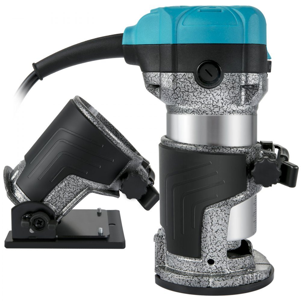 One-hand wood router 710 W, electric hand wood router 33000 rpm, fixed base, tilt foot, immersion base, 3 collets, cutter 6.35 / 8 mm included, curve stop, edge router