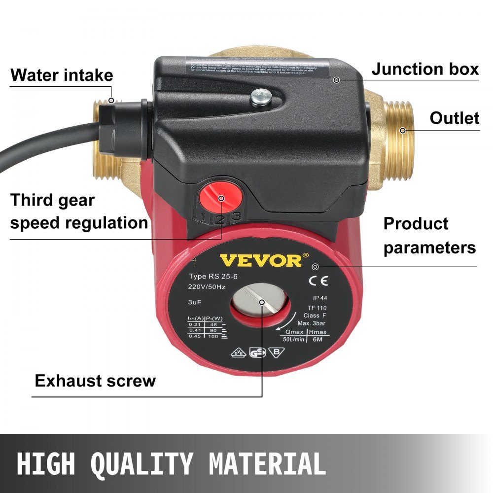 Pompe de circulation d'eau chaude 50L/min, pompe de circulation d'eau 220V 90W, pompe à eau 0,8A, pompe de circulation d'eau, idéale pour machine à laver de douche électronique domestique