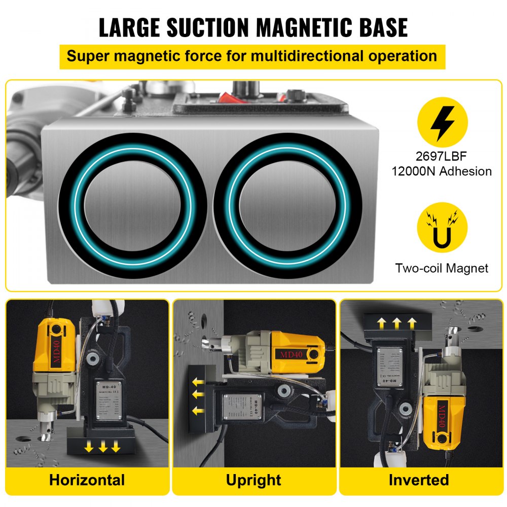 1100W Magnetbohrmaschine Magnetbohrmaschine 12000 N Elektrische Kernbohrmaschine Industriebohrmaschine mit 12 Bohrern, max. Tiefe 55 mm, für Schiffs- und Brückenbau, Stahlbau