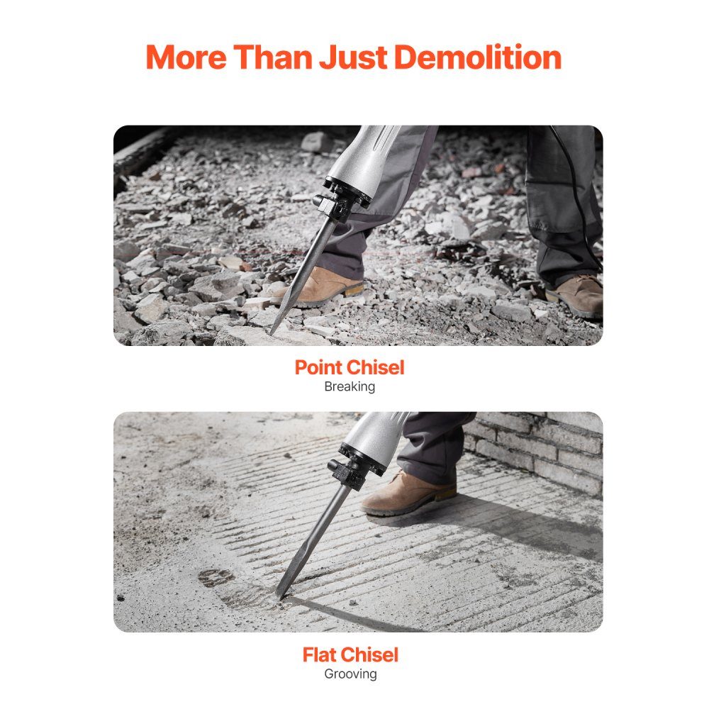Heavy Duty Concrete Breaker Demolition Hammer 2200W 1-1/8"/28.6mm Electric Demolition Hammer Drill Concrete Hammer 1400BPM Includes Pointed Chisel Flat Chisel for Slate Concrete etc