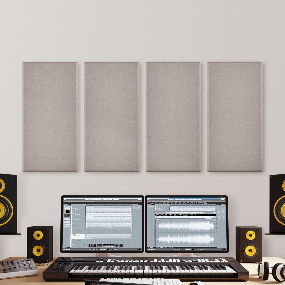 Akoestische panelen 4 stuks 2" dik 24" x 12" glasvezel geluidsabsorberende panelen zelfklevende geluiddichte wandpanelen voor studio's, kantoren, thuisbioscopen, vergaderruimtes, Kameel Akoestische panelen 4 stuks 2" dik 24" x 12" glasvezel geluidsabsorberende panelen zelfklevende geluiddichte wandpanelen voor studio's, kantoren, thuisbioscopen, vergaderruimtes, Kameel