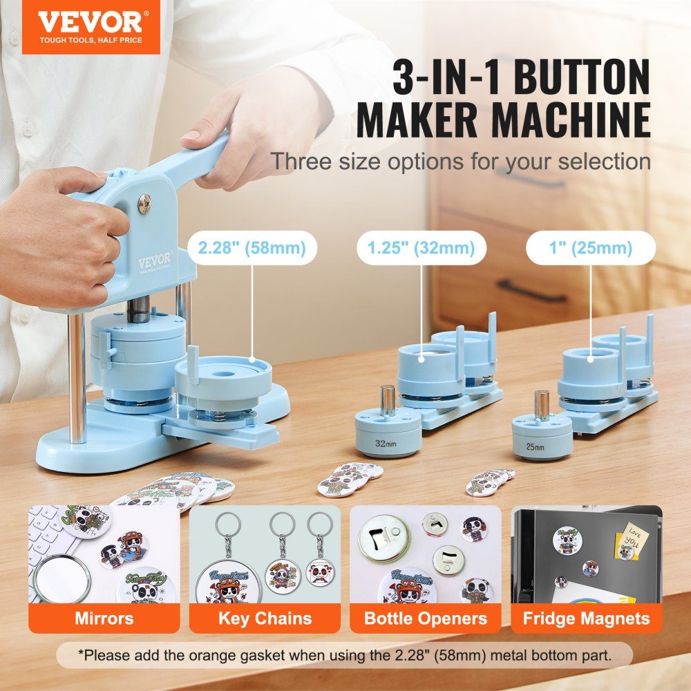 Button Maker Button Making Machine 25/32/58mm 3 in 1 Pinmaker 300 Button Parts Button Maker Machine with Panda Magic Book Bow Handle Punch Set for DIY Gifts for Kids