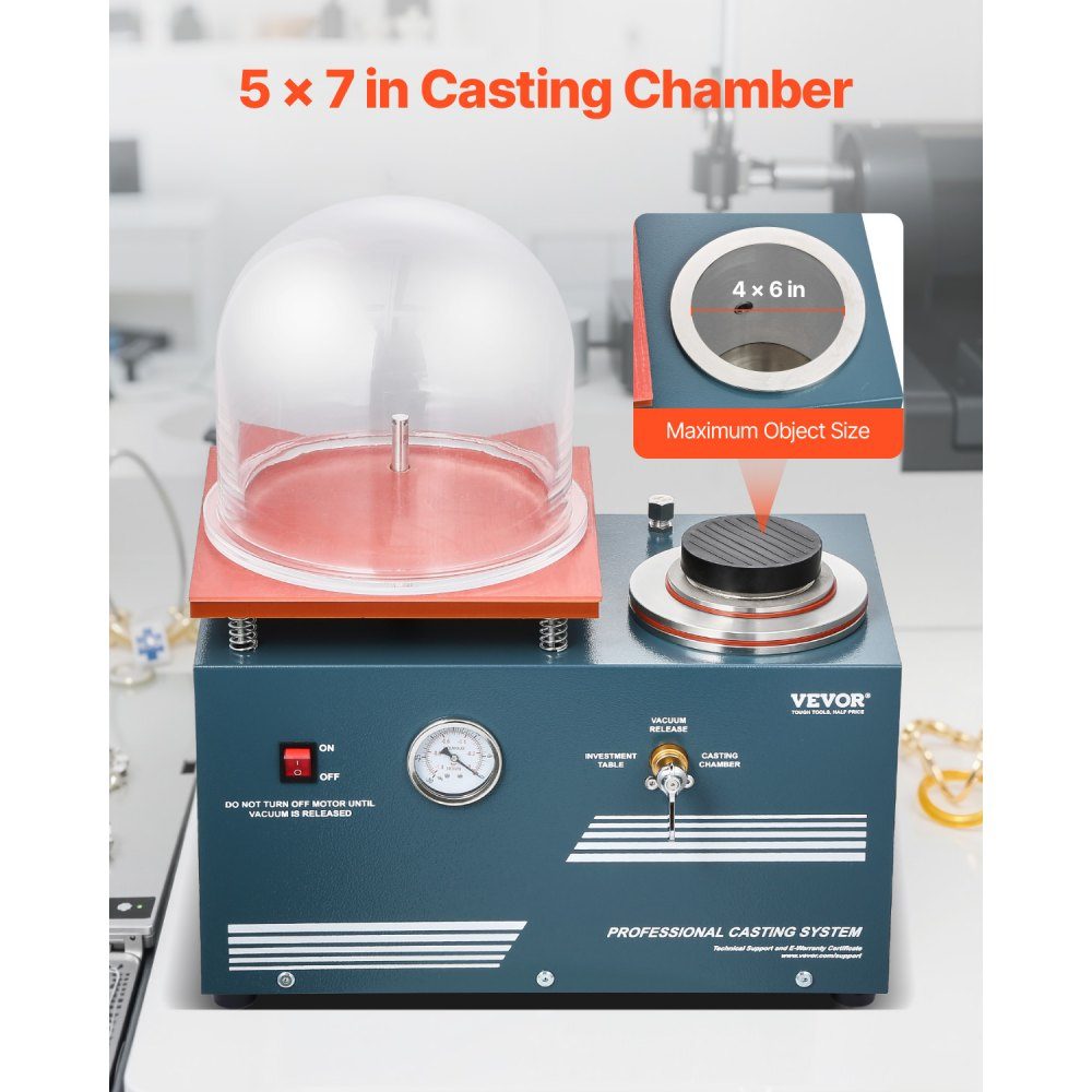 Vakuum-Feingussmaschine, 400 ml, mit 3 CFM-Pumpe, Glocke und Präzisionsmessgerät, Metallschmuck-Gießwerkzeug, Vakuum-Gießmaschine zum Gießen und Schmelzen von Schmuck (28 x 28 cm), 290 W Leistung