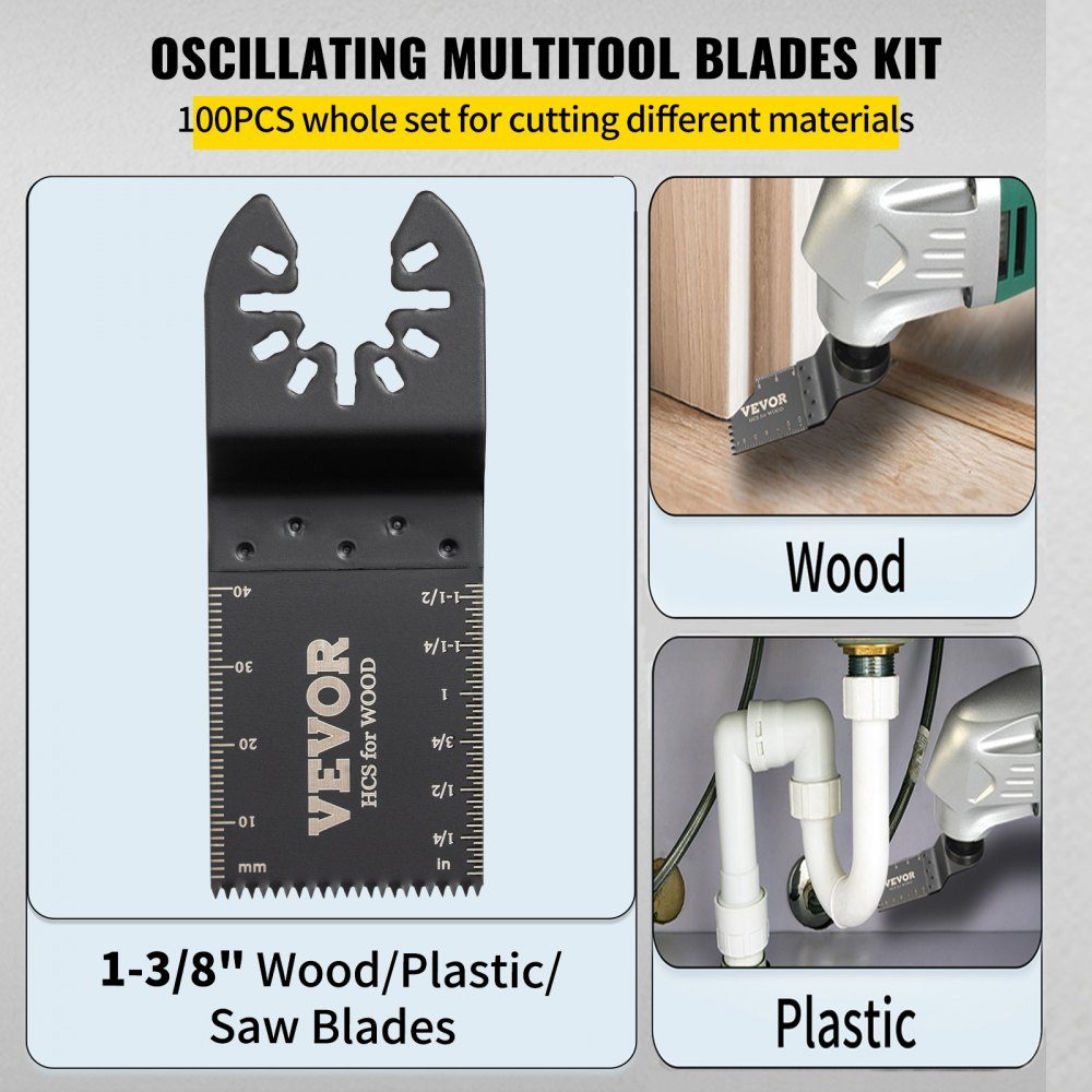 100x Multitool Saw Blades Oscillating Accessory Set HCS + Stainless Steel Multitool Segment Saw Blade 1-3/8 Inch Multifunctional Tool Accessory Set 45-47 HRC