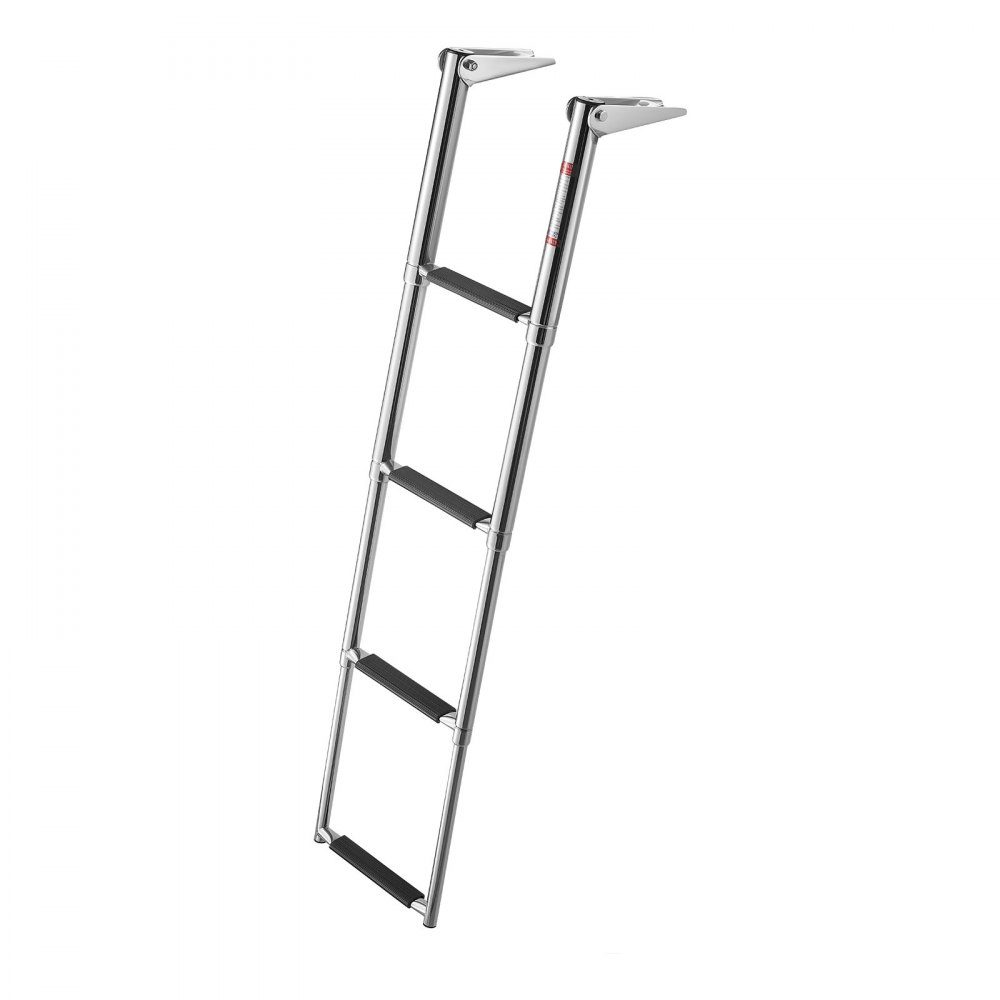 Uitschuifbare bootladder, zwemtrap met 4 treden en antislippedaal, zwemtrapladder met 408 kg draagvermogen voor achtersteveninvoer, telescopische ladder van roestvrij staal 304 voor aanlegsteigers, pontons, zwembad