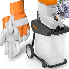 Stihl GHE 135 L Elektro-Gartenhäcksler Häcksler mit Tank + Profi-Handschuhen (2,3 kW, 40 U/min)