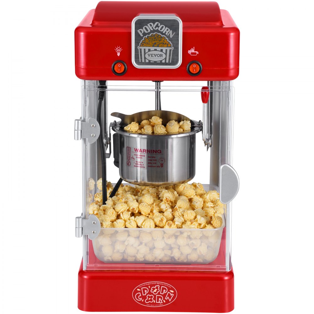 Popcornmaker, 300 W popcornmaker, 2,5 oz waterkoker voor 4QT per lading, popcornmaker op aanrecht met PP-deur, inclusief 2 scheppen en lade, bioscoopstijl, rood Popcornmaker, 300 W popcornmaker, 2,5 oz waterkoker voor 4QT per lading, popcornmaker op aanrecht met PP-deur, inclusief 2 scheppen en lade, bioscoopstijl, rood