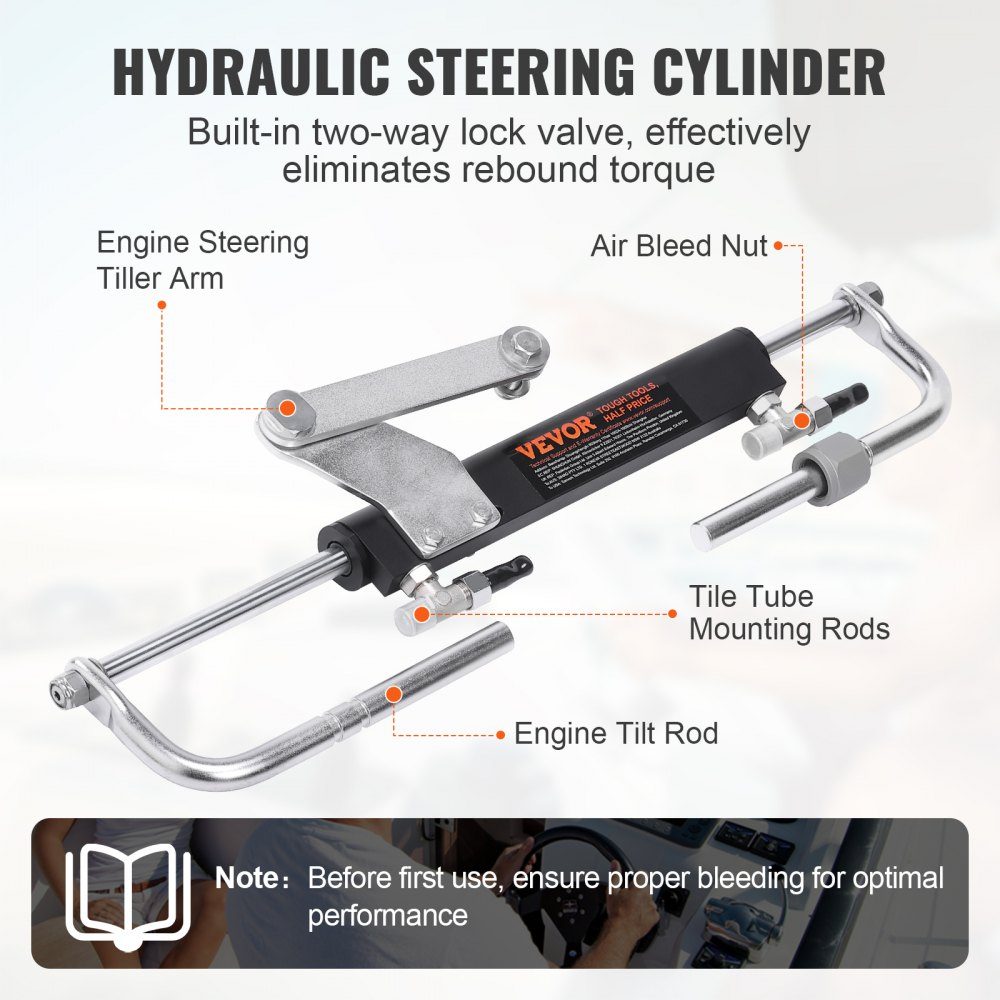 Outboard Hydraulic Steering Kit 90HP, Outboard Hydraulic Steering System with Helm Pump Cylinder, Marine Steering System Kit, Increment 200mm