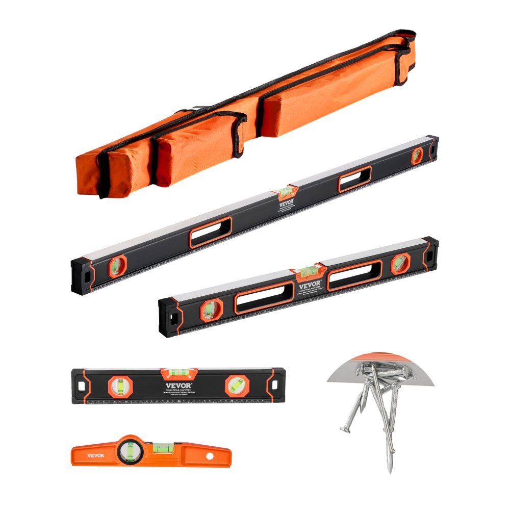 4pcs Torpedo Spirit Level Set, 120/60/40/25cm All Magnetic Spirit Levels, 45/90/180 Degree Level Ruler, Aluminum Alloy Magnetic Box Spirit Level Tool