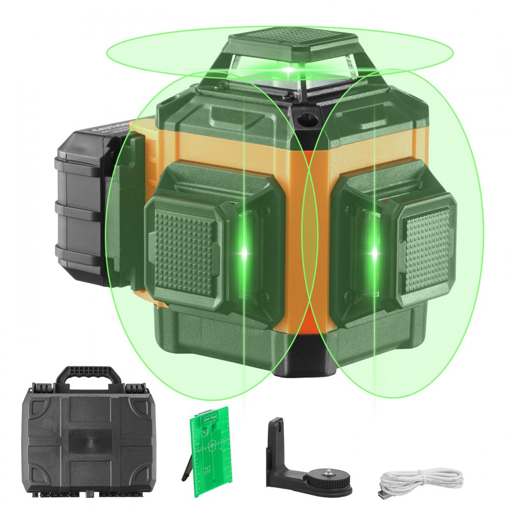 Kruislijnlaser 30m laserwaterpas zelfnivellerende lijnlaser 520nm±10nm lasergolflengte bouwlaser ±0,28cm op 10m kruislaser ±3° 8 uur continue werktijd inclusief lithiumbatterij Type-C kabel