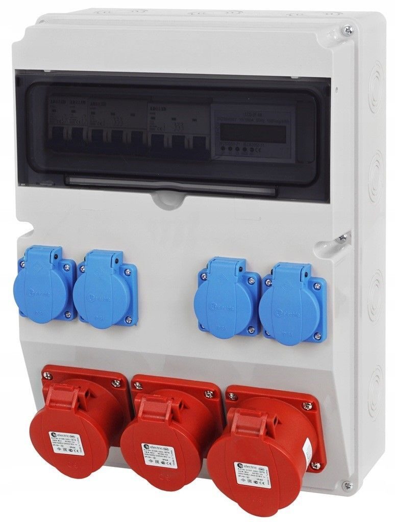 Electrical wall distributor 1x 32A / 2x 16A / 4x230V complete set of construction power distributors with digital meters