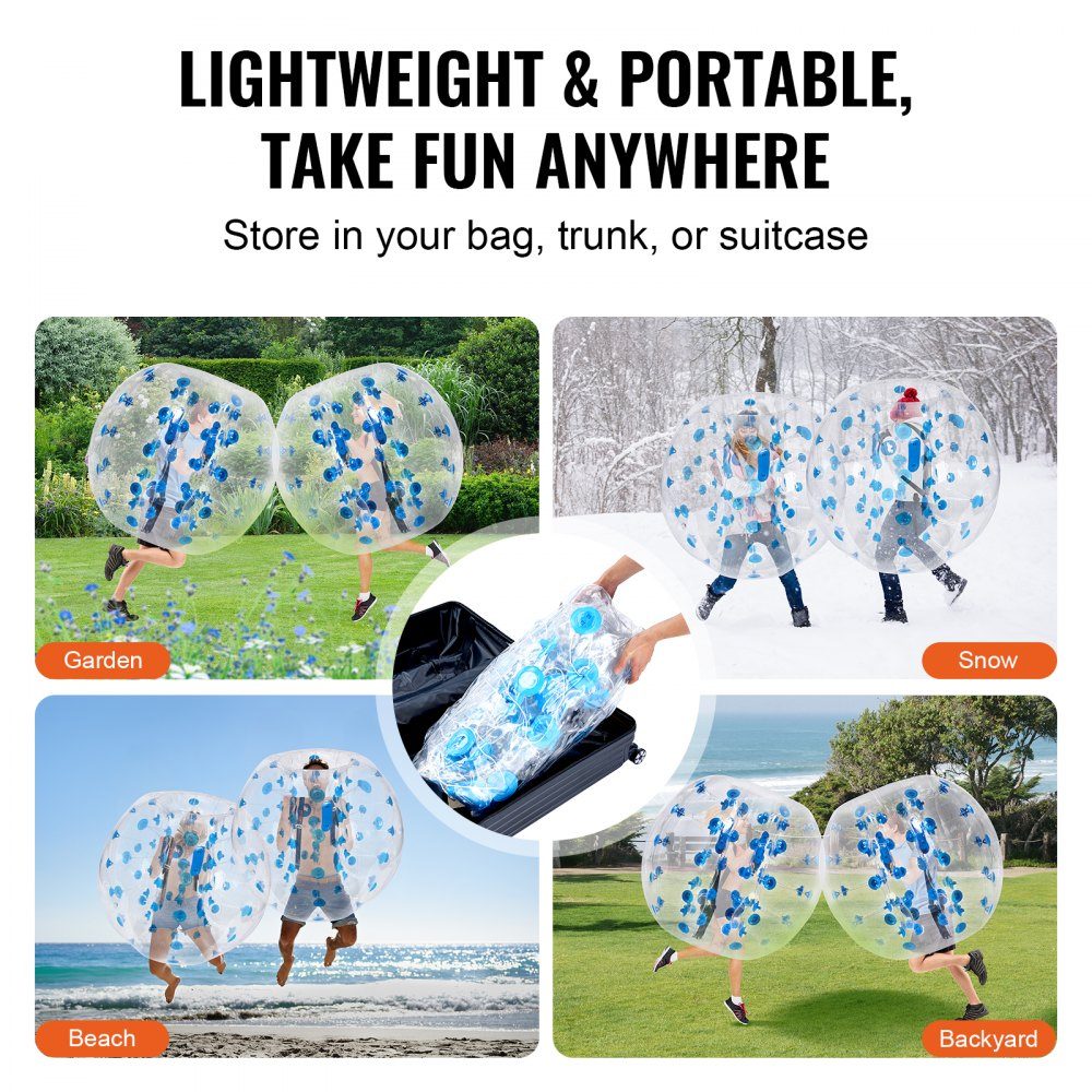 Aufblasbarer Bump-Ball, Bumper-Ball, 1 Stück, 1,2 m x 1,03 m, menschlicher Kollisionsball, PVC-Körper-Blasen-Bounce-Ball für Outdoor-Aktivitäten, transparent + blaue Punkte, aufblasbarer Bumper-Ball
