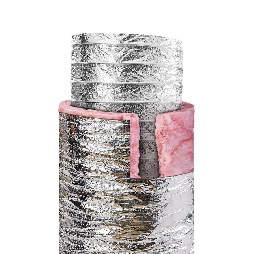 Aluminium-Flexschlauch 7620 mm langer Lüftungsschlauch Φ108 mm Aluminium-Flexrohr-Luftkanal R-6 Wärmewiderstandswert 25 mm Rohrdicke Aluminiumrohrschlauch Owens Corning Isolierwolle-Luftkanäle