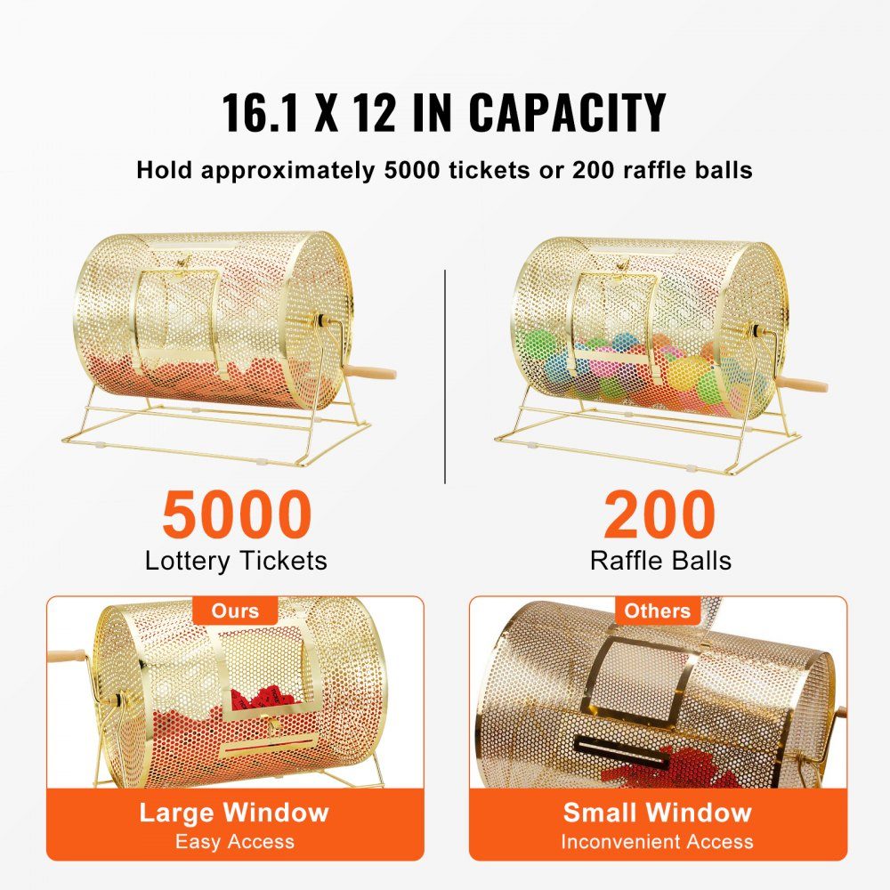 Lotto drum Glückskind 5000 tickets or 300 raffle balls capacity, professional lottery rotating cage made of metal, lottery turntable, lottery box for lottery games Golden