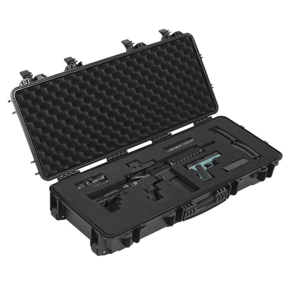 Gun case with hard shell for long guns, lockable gun case with pre-cut foam, long gun case, gun storage, rollable, IP67 waterproof, 97.8 x 42 x 17.3 cm black