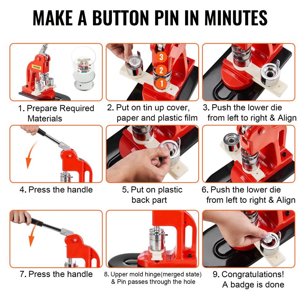 Button Maker Machine, 25mm (1 inch) Badge Punch Set, Pin Maker for Kids DIY Gifts, Button Making Accessories with 500 Button Pieces, Circle Cutter and Magic Book