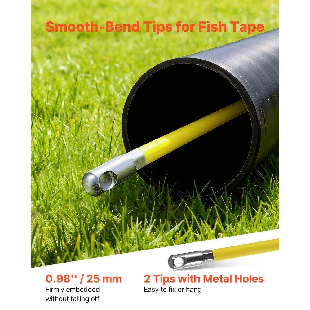 Fiberglass cable wheel 152 m Ø6.3 mm fiberglass rod, fish tape with stand, cable pulling aid with markings, cable threader, cable puller for walls & electrical installation pipes, non-conductive
