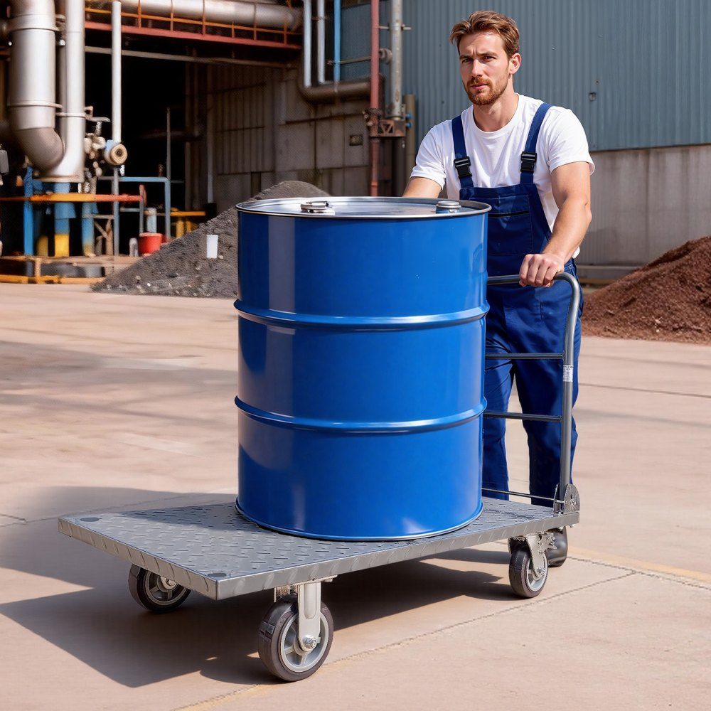 Klappbarer Plattformwagen 1202 kg, Schwerlast-Transportwagen mit abnehmbarem Geländer und Schwenkrädern, Industriewagen, für Supermärkte, Garagen und Lager, 1220x610x920 mm Wagen