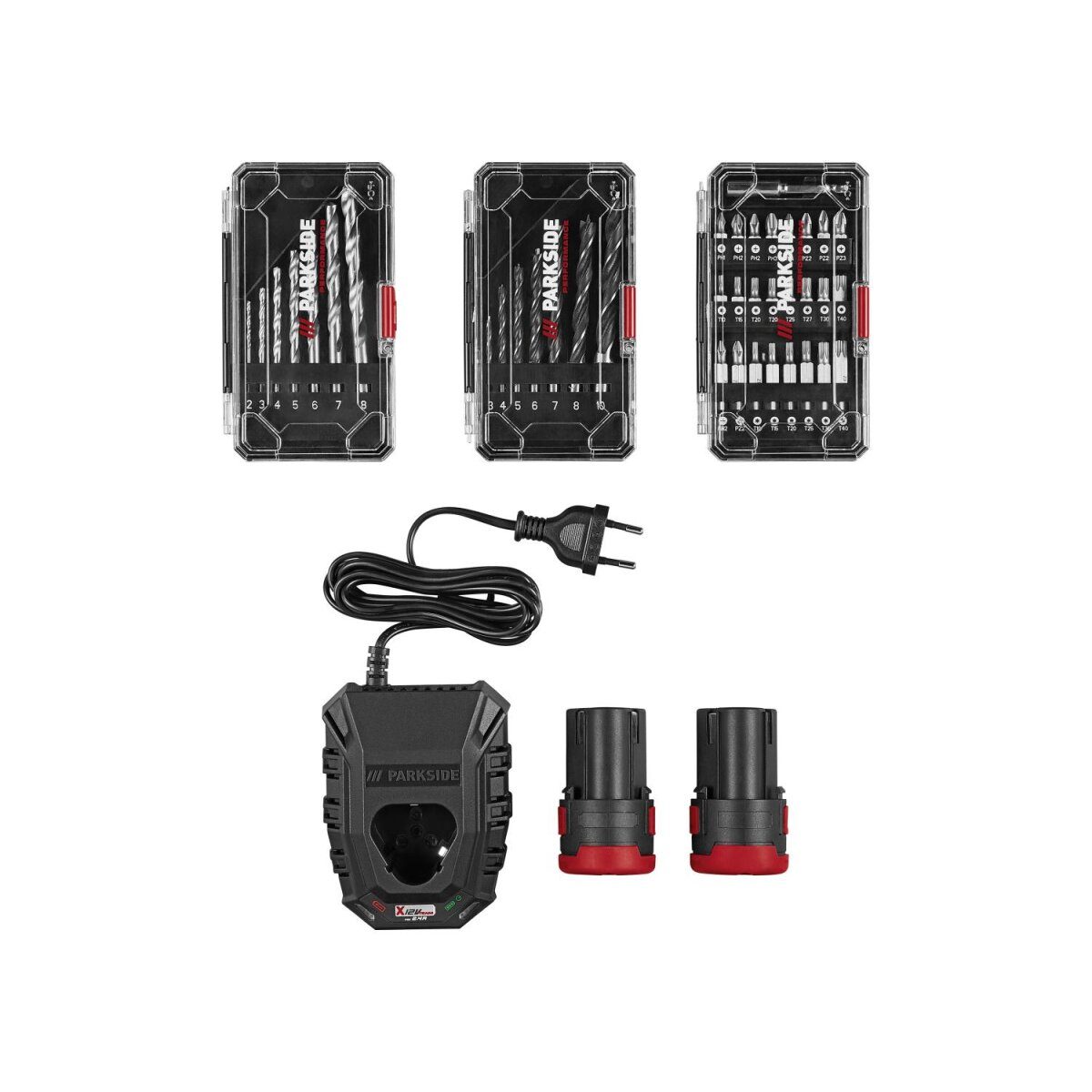 PARKSIDE PERFORMANCE® 12 V cordless drill/driver starter set “PBSPA 12 E4”, with batteries and charger