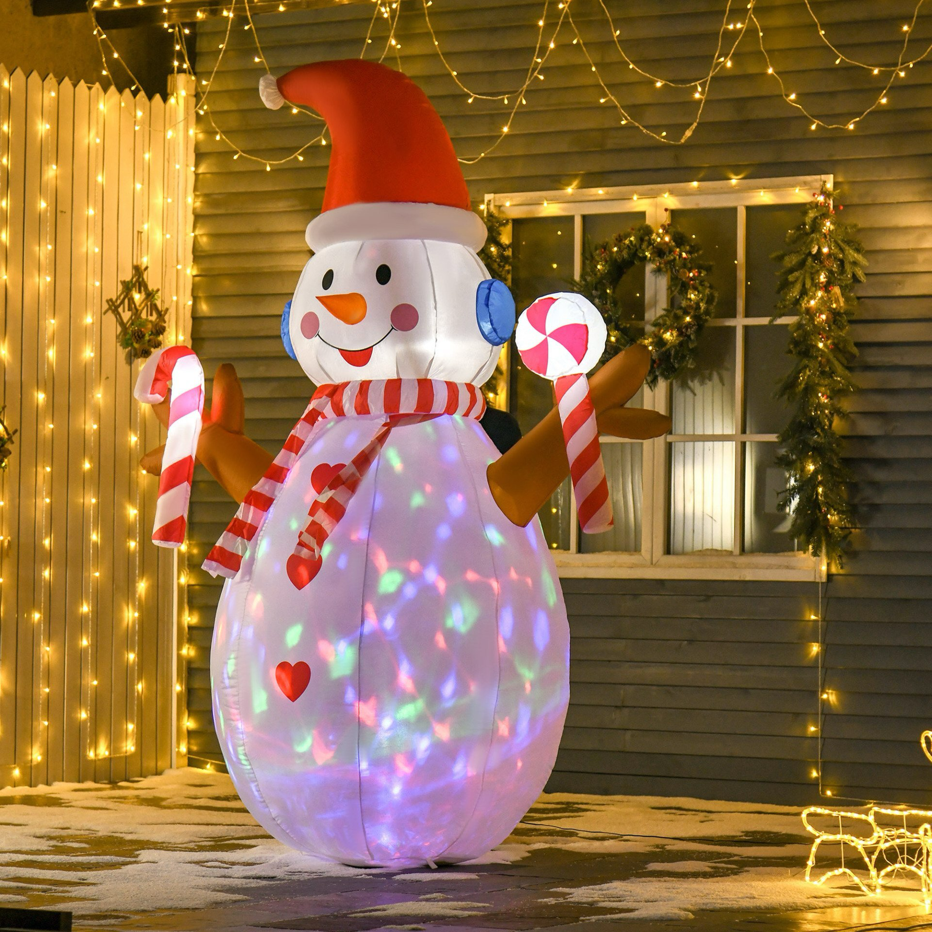 Weihnachtsdekoration, aufblasbarer Schneemann mit rotierenden Lichtern und Zubehör
